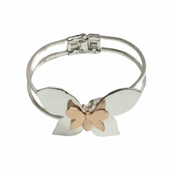 butterfly bracelet jewelry Jewelry - Metal Double Butterfly Silver and Copper Hinge Bracelet